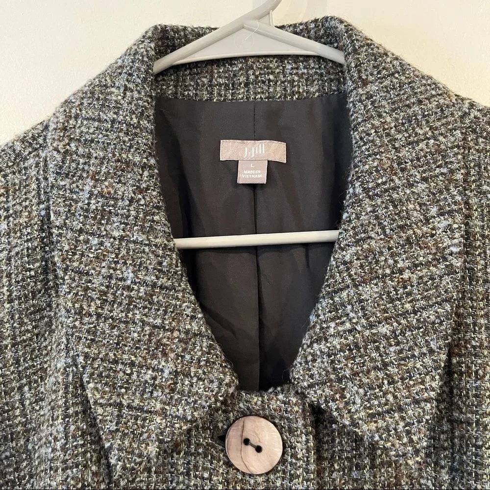 J Jill gray tweed short sleeve wool blend snap front blazer jacket - Picture 3 of 11